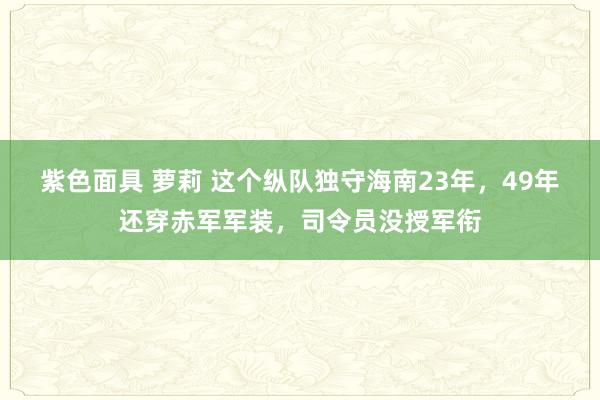 紫色面具 萝莉 这个纵队独守海南23年，49年还穿赤军军装，司令员没授军衔